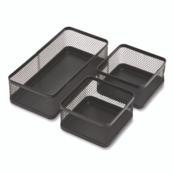 Three Compartment Stackable Wire Mesh Desk Organizer, 8.46 X 4.92 X 4.33, Black