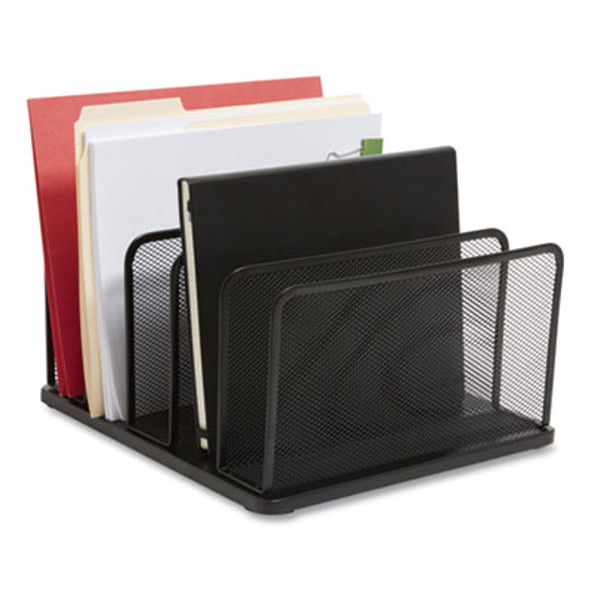 Wire Mesh Vertical Document Sorter, 5 Sections, Letter-Size, 11.57 X 12.83 X 6.69, Matte Black