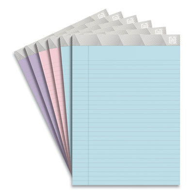 Notepads, Wide/Legal Rule, (50) Assorted Pastel Color 8.5 x 11 Sheets, 6/Pack