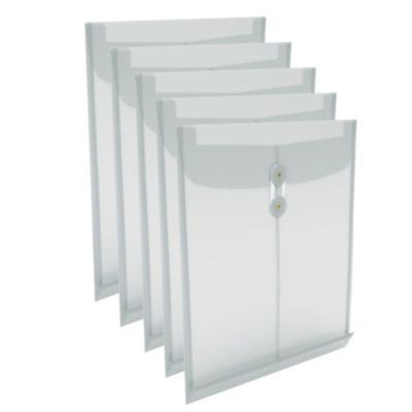 Poly String And Button Storage Envelope, Letter Size, Clear, 5/Pack