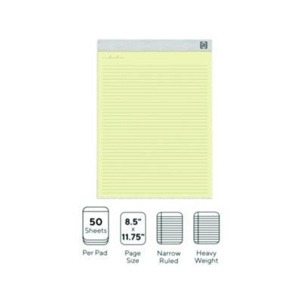 Notepads, Narrow Rule, 50 Canary Yellow 8.5 x 11.75 Sheets, 6/Pack
