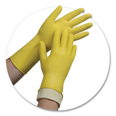 Pro L6500 Series Flock-Lined Latex Gloves, 12" Long, Small, Yellow, 12 Pairs