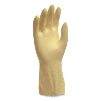 Pro L6500 Series Flock-Lined Latex Gloves, 12" Long, Small, Yellow, 12 Pairs