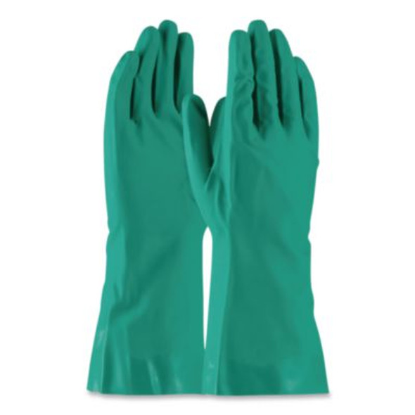 Pro N650 Series Flock-Lined Nitrile Rubber Gloves, 13" Long, X-Large, Green, 12 Pairs