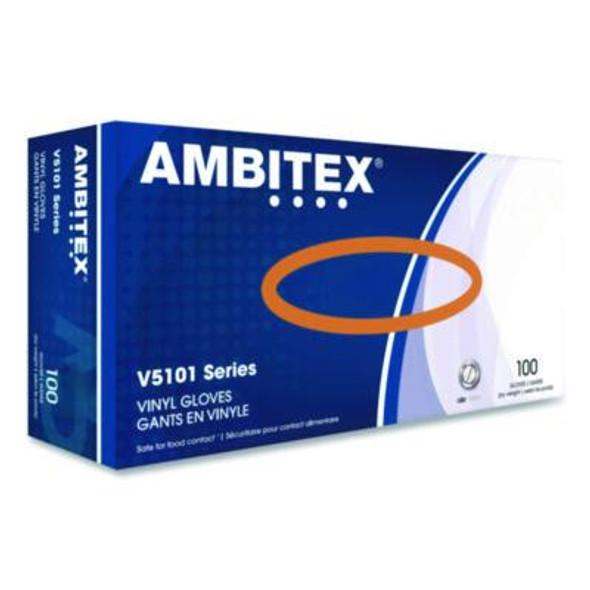 V5101 Series Latex-Free Lightly Powdered Vinyl Gloves, X-Large, 3 Mil Thick, 9" Long, Clear, 100/Box