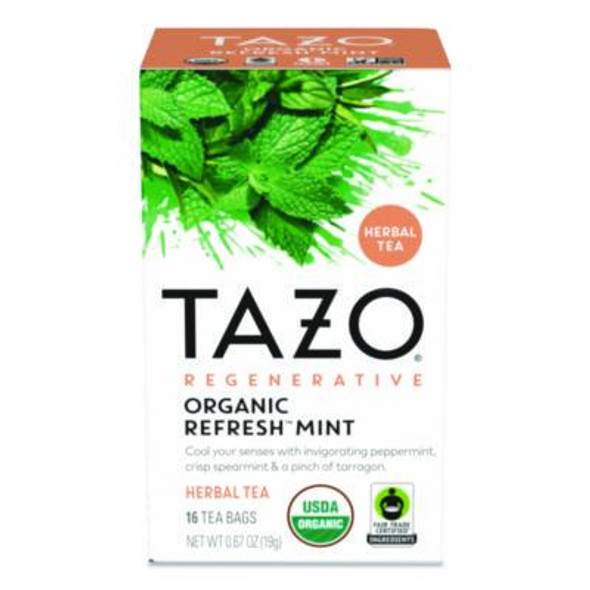 Tea Bags, Organic Refresh Mint, 16/Box