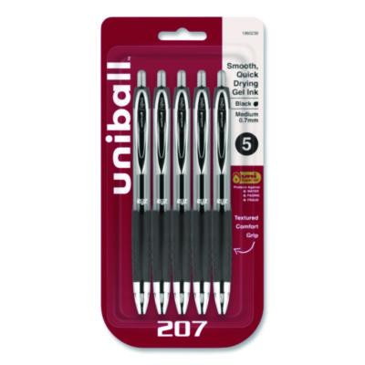 Signo 207 Gel Pen, Retractable, Medium 0.7 Mm, Black Ink, Clear/Black Barrel, 5/Pack