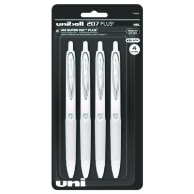207 Plus+ Gel Pen, Retractable, Medium 0.7 Mm, Black Ink, White Barrel, 4/Pack
