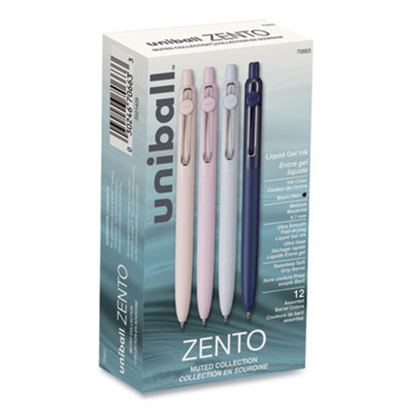 Zento Gel Pen, Retractable, Medium 0.7Mm, Black Ink, Assorted Barrel Colors, Dozen