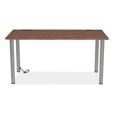 Essentials Writing Table-Desk With Integrated Power Management, 59.7" X 29.3" X 28.8", Espresso/Aluminum
