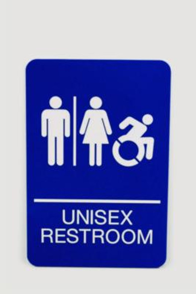 Ada Sign, Unisex Restroom, 6 x 9, Blue Face, White Graphics