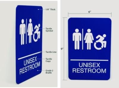 Ada Sign, Unisex Restroom, 6 x 9, Blue Face, White Graphics