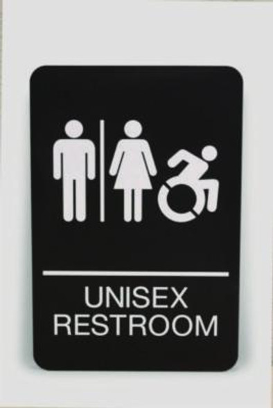 Ada Sign, Unisex Restroom, 6 x 9, Black Face, White Graphics
