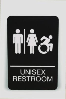Ada Sign, Unisex Restroom, 6 x 9, Black Face, White Graphics