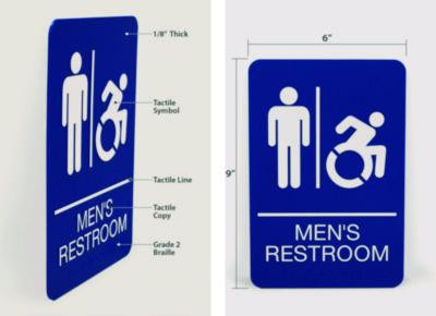 Ada Sign, Men's Restroom, 6 x 9, Blue Face, White Graphics