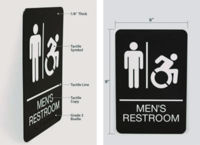 Ada Sign, Men's Restroom, 6 x 9, Black Face, White Graphics