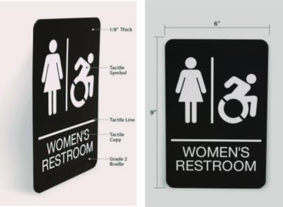 Ada Sign, Women's Restroom, 6 x 9, Black Face, White Graphics