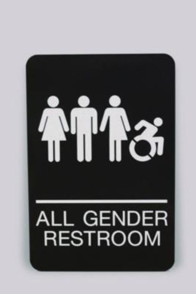 Ada Sign, All Gender Restroom, 6 x 9, Black Face, White Graphics