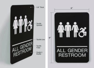 Ada Sign, All Gender Restroom, 6 x 9, Black Face, White Graphics