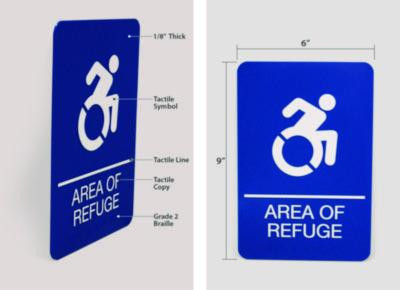 Ada Sign, Area Of Refuge, 6 x 9, Blue Face, White Graphics