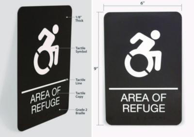 Ada Sign, Area Of Refuge, 6 x 9, Black Face, White Graphics