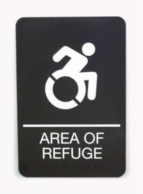 Ada Sign, Area Of Refuge, 6 x 9, Black Face, White Graphics