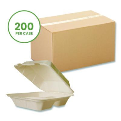 Nourish Molded Fiber Takeout Containers, Compostable, 3 Compartments, 7.9 x 7.9 x 2.9, White, Sugarcane, 200/Carton