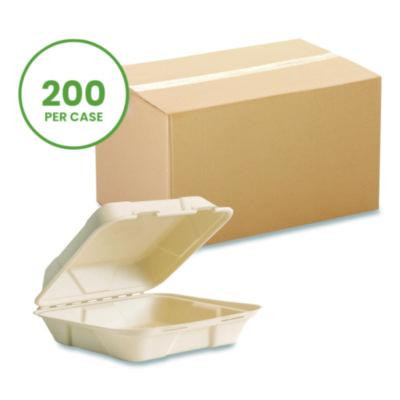 Nourish Molded Fiber Takeout Containers, Compostable, 9 x 9 x 3, Natural, Sugarcane, 200/Carton