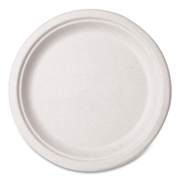 Nourish Molded Fiber Tableware, Compostable, Plate, Sugarcane, 10" Dia, White, 500/Carton