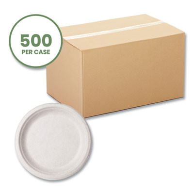 Nourish Molded Fiber Tableware, Compostable, Plate, Sugarcane, 9" Dia, White, 500/Carton