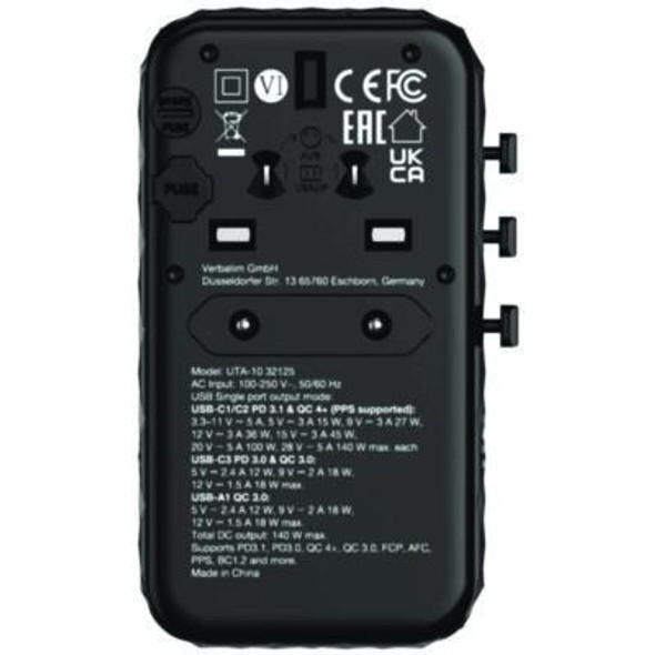 Uta-10 Gan Iii Universal Travel Adapter, (3) Usb-A/(3) Usb-C