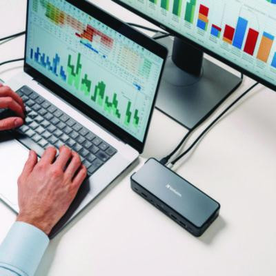 Usb-C Pro Docking Station 15-In-1 256Gb Vi3000 Ssd, Audio/Displayport/Hdmi/Micro Sd/Rj45/Sd/Usb-A/Usb-C, Gray