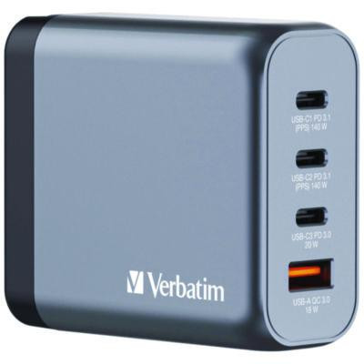 140 W 4-Port Gan Wall Charger, Black/Gray