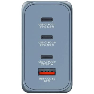 240 W 4-Port Gan Wall Charger, Black/Gray