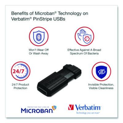 Pinstripe Usb 2.0 Flash Drive, 64 Gb, Black, 10/Pack