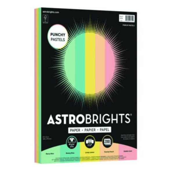 Color Paper - "Punchy Pastels" Assortment, 24 Lb Bond Weight, 8.5 x 11, Assorted, 200/Pack
