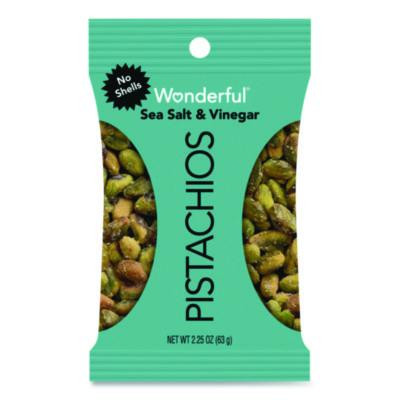 Wonderful No Shells Pistachios, Sea Salt And Vinegar, 2.25 Oz Bag, 8/Box