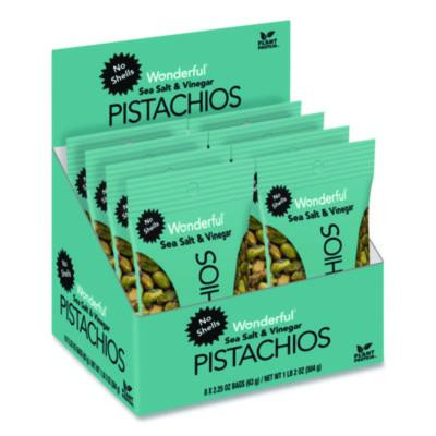 Wonderful No Shells Pistachios, Sea Salt And Vinegar, 2.25 Oz Bag, 8/Box