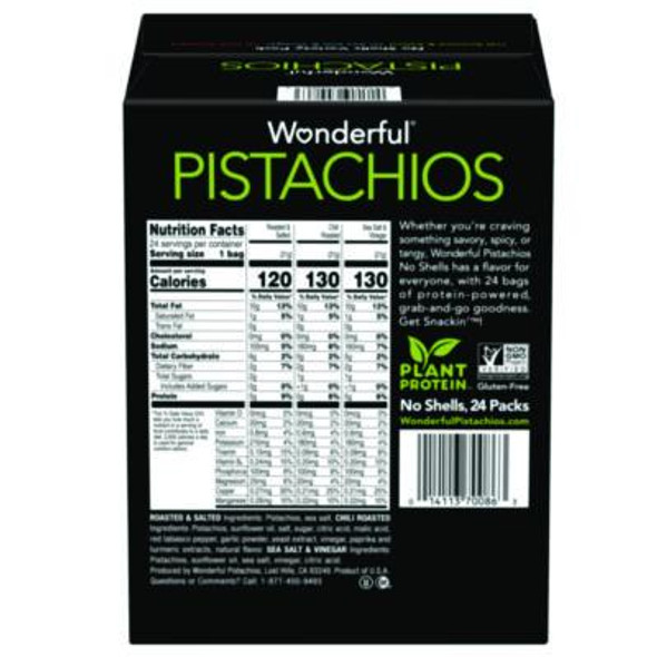 No Shells Roasted And Salted Pistachios Variety Pack, Assorted Flavors, 0.75 Oz Bag, 24/Carton
