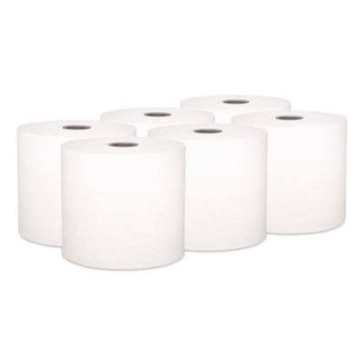 Hard Roll Paper Towels With Premium Absorbency Pockets With Colored Core, Gray Core, 1-Ply, 7.5" x 700 Ft, White, 6 Rolls/Ct