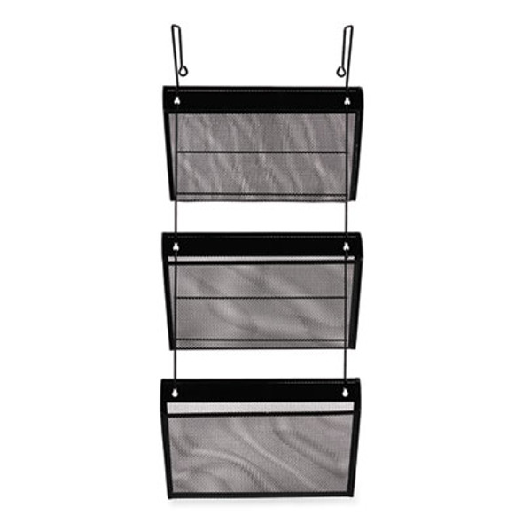 Mesh Three-Pack Wall Files, 3 Sections, Letter Size, 14.13" x 3.38" x 8.5", Black