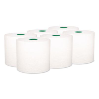 Hard Roll Paper Towels With Premium Absorbency Pockets With Colored Core, Green Core, 1-Ply, 7.5" x 700 Ft, White, 6 Rolls/Ct