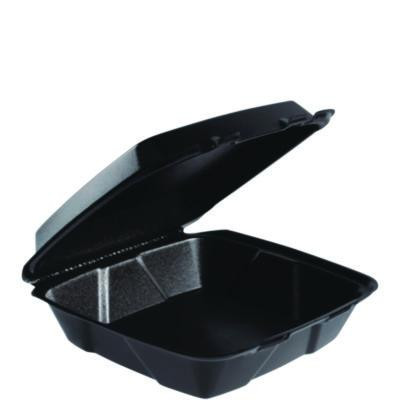 Insulated Foam Hinged Lid Containers, 9.01 x 9.4 x 3.1, Black, 100/Bag, 2 Bags/Carton, 200 Containers/Carton