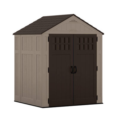 Everett Storage Shed, 201 Cu Ft, 6 Ft 2.75" x 5 Ft 5.25" x 7 Ft 8.75", Dark Taupe/Black/Slate