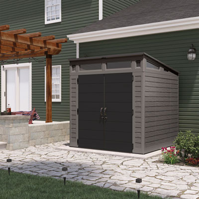 Modernist Storage Shed, 317 Cu Ft, 7 Ft 2.5" x 7 Ft 3.5" x 7 Ft 5.5", Stoney/Black