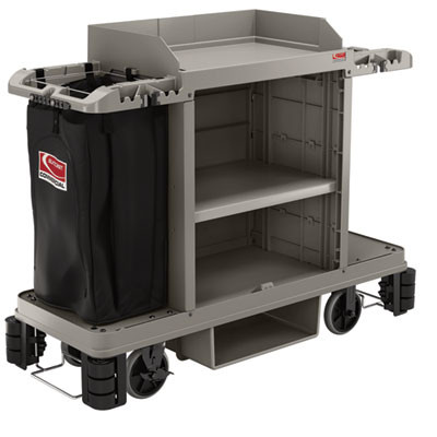 Partially Assembled Premium Housekeeping Cart, Plastic, 1 Shelf, 24 x 62.13 x 49.75, Platinum