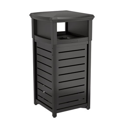 Outdoor Decorative Metal Square Trash Can With Two-Way Lid, 29 Gal, Plastic, Black