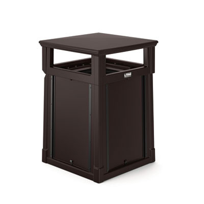 Resin Customizable Garbage Can With Covered Lid, 34.4 Gal, Plastic, Java