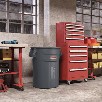 Utility Trash Can, 56.9 Gal, Plastic, Gray