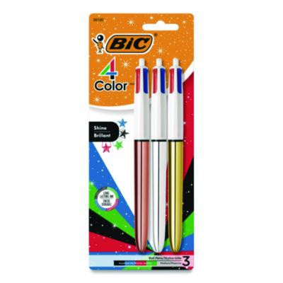 4-Color Shine Multi-Color Ballpoint Pen, Retractable, Medium 1Mm, Black/Blue/Green/Red Ink, Assorted Metallic Barrels, 3/Pack